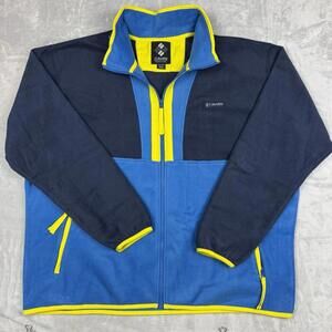 Columbia Colorblock Fleece Jacket Blue Yellow Full Zip Men Size XXL Outdoor Warm